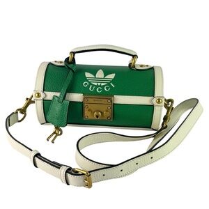 GUCCI X ADIDAS Green & White Leather Golf Balls Set Case Bag Made in Italy